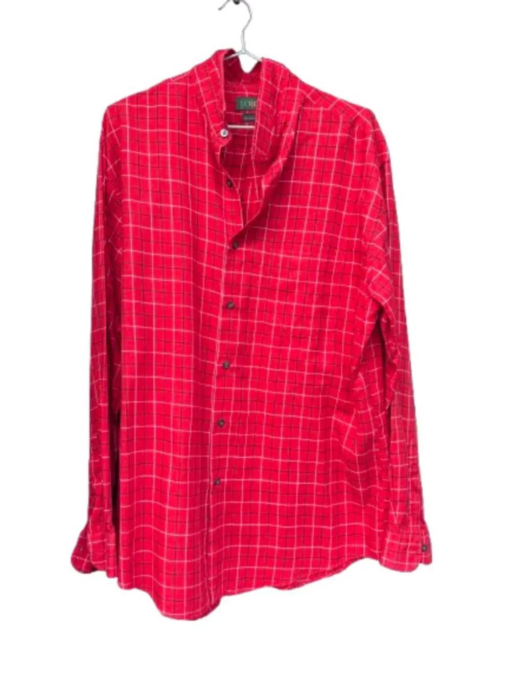 Vintage J.Crew Oarsmen Tag Red Plaid 100% Cotton Button Down Shirt (Size L)